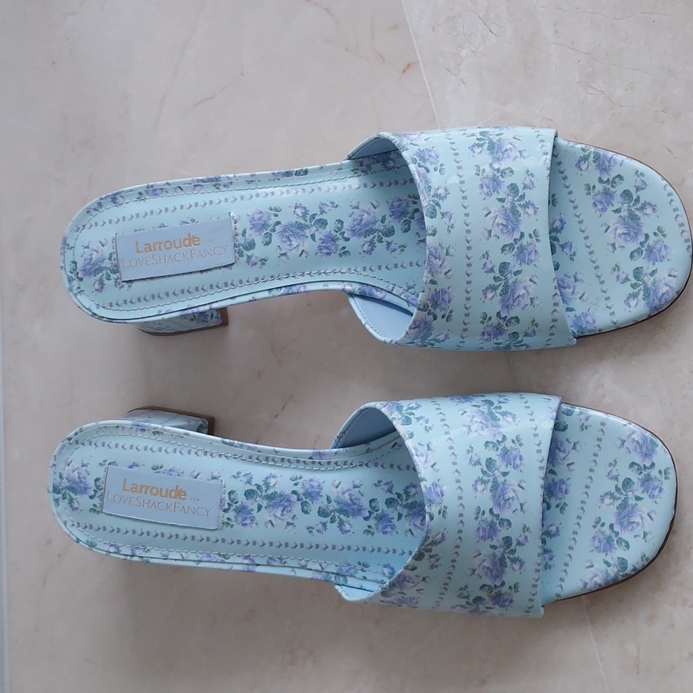 NWT's Larrouche Love Shack Fancy Brigitte Fancy Shoes Cerulian Blue Size 9